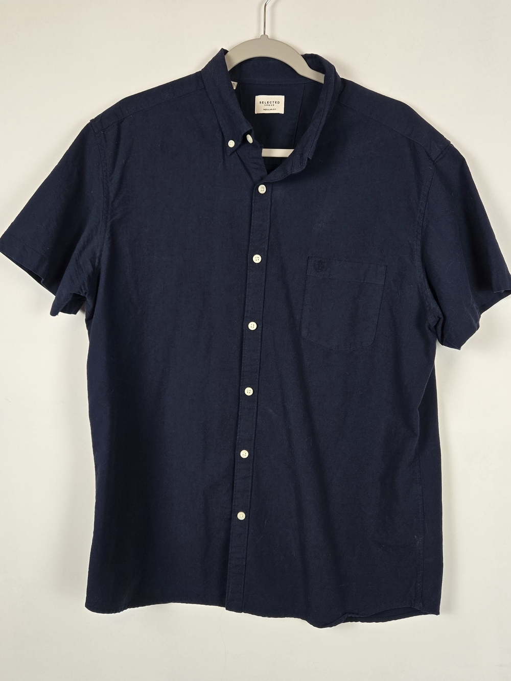 Selected Homme Navy Short-Sleeve Button-Down Cotton Shirt